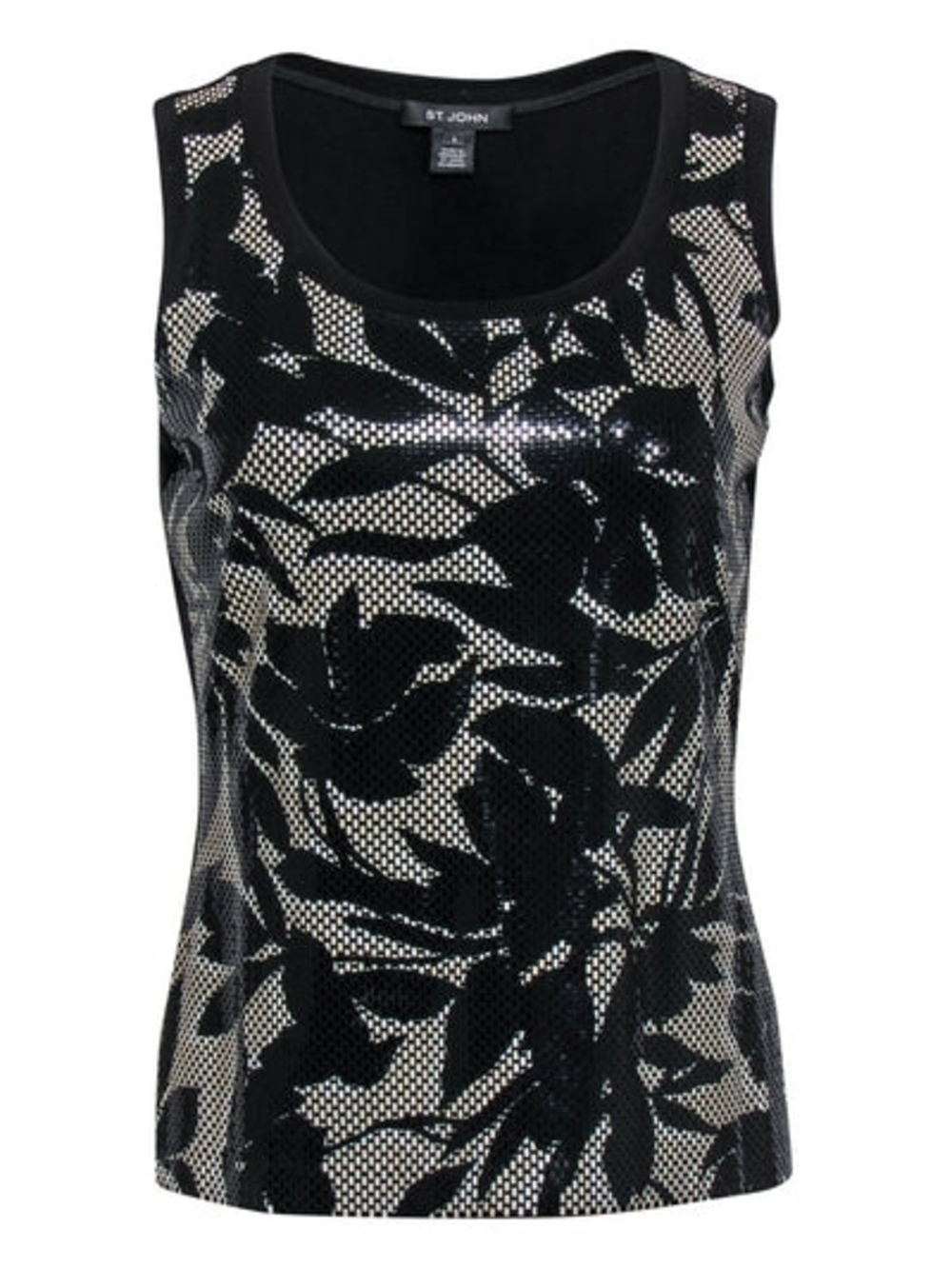 NEW ST. JOHN BLACK AND WHITE FLORAL SEQUINED TANK WOMENS SIZE LARGE!